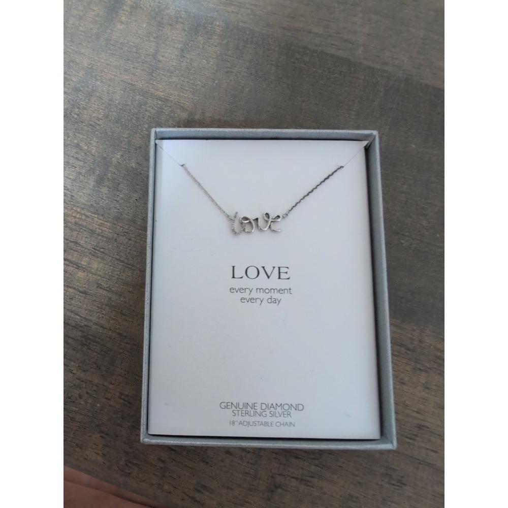 New Dainty Love Genuine Diamond Sterling Silver Chain Necklace 18in
